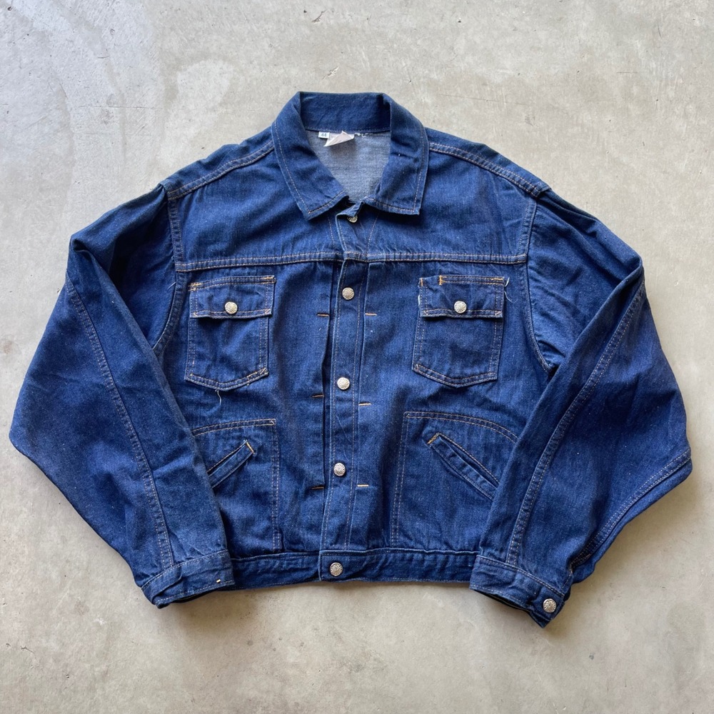 Vintage 60s Ranchcraft Selvedge Denim Jacket Mens 44 Indigo Blue Trucker Pleated